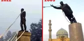 Kazakistan'da eylemcilerin Nazarbayev'in heykelini yıkmaya çalışması akıllara Saddam Hüseyin'i getirdi