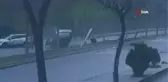 Ümraniye'de kaygan zeminde direksiyon hakimiyetini kaybeden sürücü ağaç ve direğe çarpıp yola savruldu