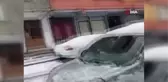 Vatandaşın soğuktan camları buz yapan aracına bulduğu ilginç çözüm kamerada