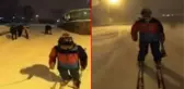 Karın tadını bir tek o çıkardı! Avcılar'dan Firuzköy'e kayak yaparak gitti