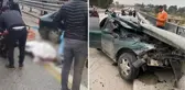 Korkunç kaza! Bariyerlere ok gibi saplanan aracın sürücüsü öldü, arkadaşları yaralandı