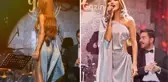 Sahneye derin yırtmaçlı elbiseyle çıkan Seren Serengil'den gündem yaratan 