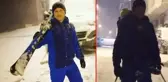 Karla kaplı İstanbul sokaklarında oğlunu sırtına alarak kayak yaptı