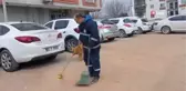 Sokak hayvanları temizlik görevlisinin en yakın dostu oldu