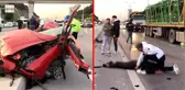 Üst geçide çarpan otomobil ikiye bölündü! Araçtan fırlayan sürücünün durumu kritik