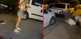 Yanındaki kadını sokak ortasında darbeden kişiyi tekme tokat dövdüler