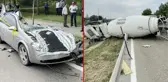 Beton mikseri, otomobilin üzerine devrildi! Feci kazada baba ve oğlu can verdi