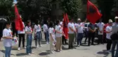 Kuzey Makedonya'daki Yunanistan Büyükelçiliği önünde 