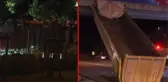 Tırın damperi üst geçide takıldı! İlginç manzarayı gören vatandaşlar sokağa koştu