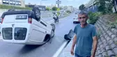 Takla atan araçtan burunları bile kanamadan çıktılar