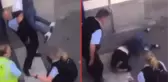 Güvenlik görevlisi trene kaçak binen yolcuyu havaya kaldırıp yere vurdu