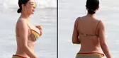 Kalçalarını eriten Kim Kardashian'dan mavi elbiseli poz