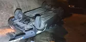 İnşaat alanına devrilen otomobilin sürücüsü yaralandı