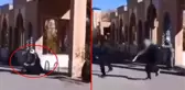 Sarığını düşürmek istediği molla boksör çıktı! Protestocunun tekme tokat dövüldüğü anlar kamerada
