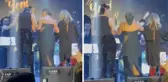 Kasık yırtmaçlı elbisesiyle sahneye çıkan Hülya Avşar, Deniz Akkaya ve Saba Tümer'le kalça dansı yaptı