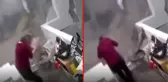Dağdan kopan dev kaya ezip geçiyordu! Canlarını son anda kurtardılar