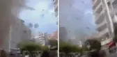 Deprem sırasında yıkılan binanın görüntüsü araç kamerasına böyle yansıdı