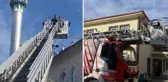 Kocaeli'de kubbe onarımı sırasında fenalaşan işçiyi itfaiye merdivenle indirdi