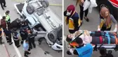 Hafif ticari araç demir korkulukları yıkarak alt geçide düştü: 2 ölü, 1 yaralı