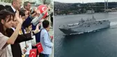 23 Nisan'da Boğaz'dan geçen TCG Anadolu, Cumhurbaşkanı Erdoğan'ı ve çocukları selamladı