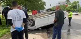 Takla atan otomobilden burnu bile kanamadan çıktı
