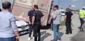 Zincirleme kazaya karışan araç, yoldan geçen otomobilin üzerine devrildi