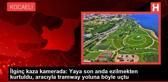 İlginç kaza kamerada: Yaya son anda ezilmekten kurtuldu, aracıyla tramway yoluna böyle uçtu