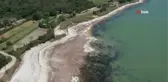 Suların çekildiği Terkos Gölü'nde ortaya çıkan tarihi yol havadan görüntülendi