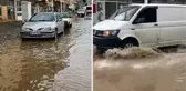 Adana'nın Tufanbeyli ilçesinde aniden bastıran yağmur nedeniyle yollar göle döndü