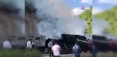 Tomruk yüklü tır alevlere teslim oldu