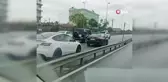 Küçükçekmece E5 Karayolunu trafiğe kapatan düğün konvoyu kamerada