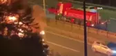 TEM'de beyaz eşya yüklü tırın dorsesi alev alev yandı