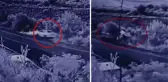 Hızını alamayan otomobil bahçeye uçtu! Olay anı güvenlik kamerasında
