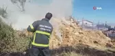 Saman balyalarının bulunduğu alanda çıkan yangın itfaiye tarafından söndürüldü