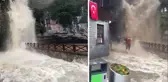 Kıyameti andıran görüntüler Trabzon'dan! Şelale az kalsın turistleri yutuyordu