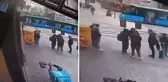Raylardan çıkan tramvay Apple mağazasına daldı: 4 yaralı