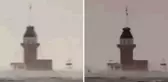 İstanbul'da yılın ilk kar yağışı, fırtınadan Kız Kulesi bile zor göründü