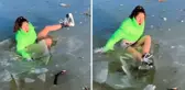 Paten yaptığı sırada buz kırıldı