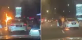 Tartıştığı eşinin aracını yol ortasında ateşe verdi