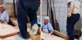 Fırında hijyen skandalı! Pide yapılan tezgahta terlikle gezdi