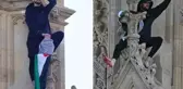 Londra'da ünlü Elizabeth Kulesi'ne tırmanıp Filistin bayrağı açan protestocu kenti kilitledi