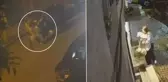 Sokak ortasında kucağında bebeği olan eşini darbetti
