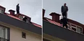 Çatı tadilatı yapan işçi beline ip bağlayarak güvenlik önlemi aldı