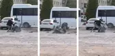 İki genç kız otoparkta yumruk yumruğa kavga etti