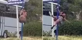 Trafikteki yön levhasında direk dansı yaptı