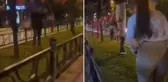 Türk bayrağını yakmaya çalıştı, kadının tepkisini görünce kaçtı
