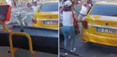 Kaskla defalarca saldıran motosikletli, taksici araçtan inince zor kurtuldu