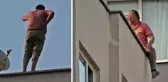 Eşine kızıp çatıya çıktı, ekiplere köşe kapmaca oynattı
