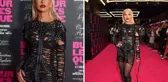 Pop yıldızı Christina Aguilera iç çamaşırını gösteren elbisesiyle galaya damga vurdu