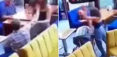 Kadın garson kendisine tokat atan müşteriyi tekme tokat dövdü